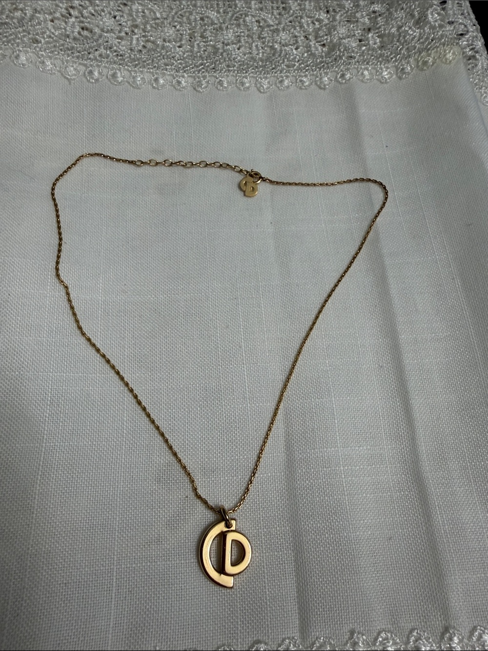 Authentic Dior Gold D Letter Pendant Necklace - Women Jewelry